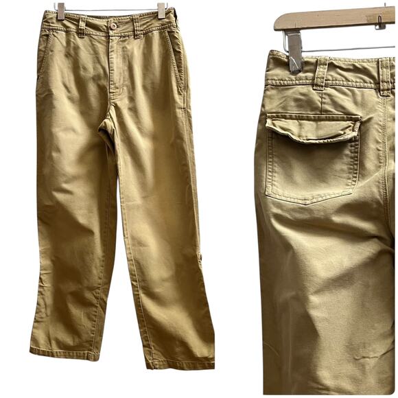 Free People Cleo Washed Khaki Cotton Canvas Roll Tab Straight Chino Pant Size 4 - Picture 15 of 15